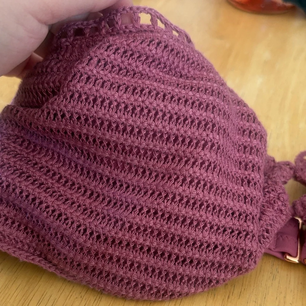 Shade & Shore Mauve crochet bando bikini with straps optional size 34 B